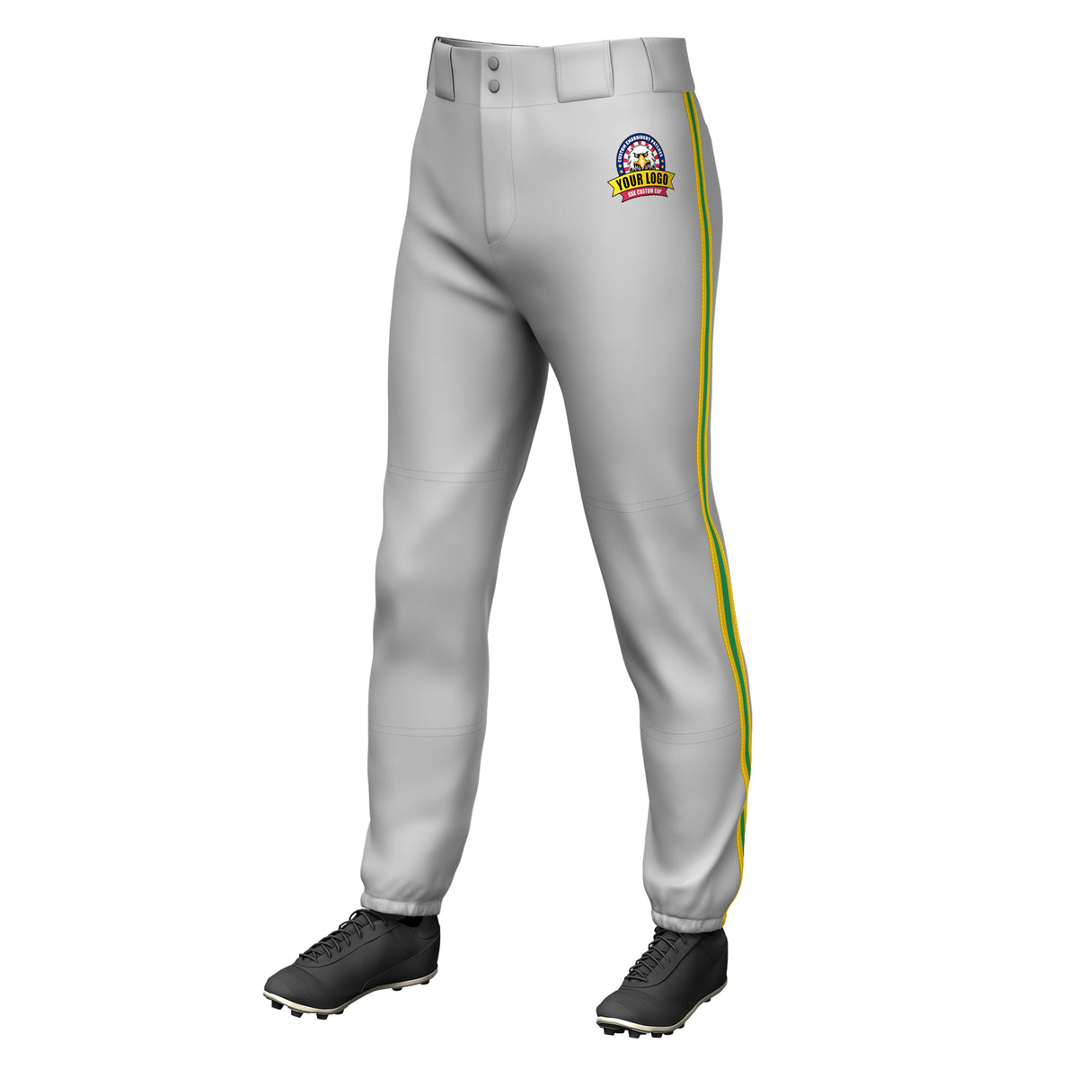 Custom Gray Gold Kelly Green-Gold Classic Fit Stretch Practice Pull-up Baseball Pants