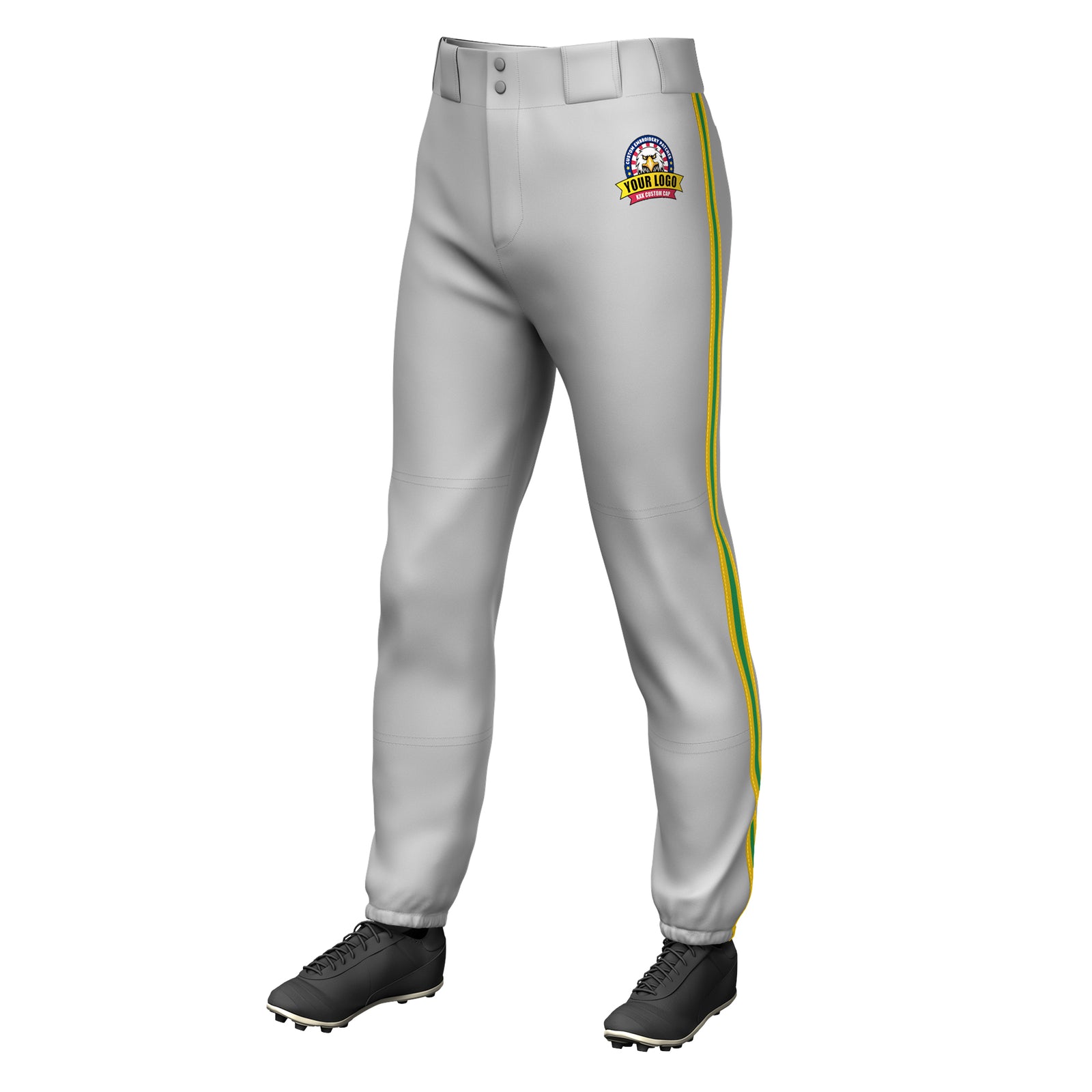 Custom Gray Gold Kelly Green-Gold Classic Fit Stretch Practice Pull-up Baseball Pants