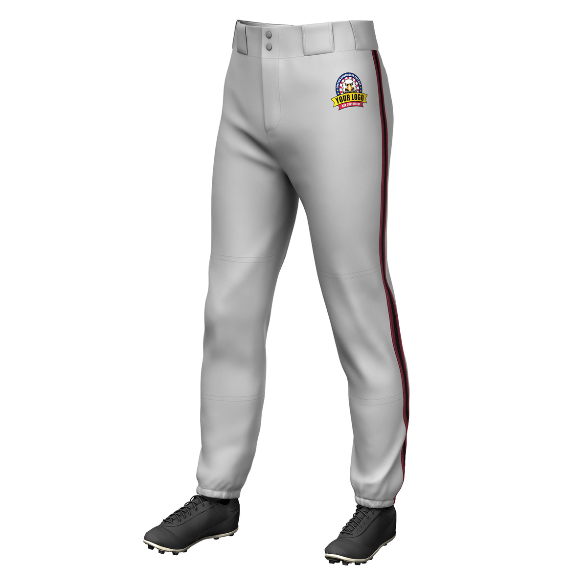 Custom Gray Crimson Black-Crimson Classic Fit Stretch Practice Pull-up Baseball Pants