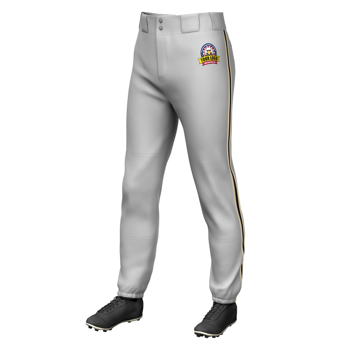 Custom Gray Khaki Black-Khaki Classic Fit Stretch Practice Pull-up Baseball Pants
