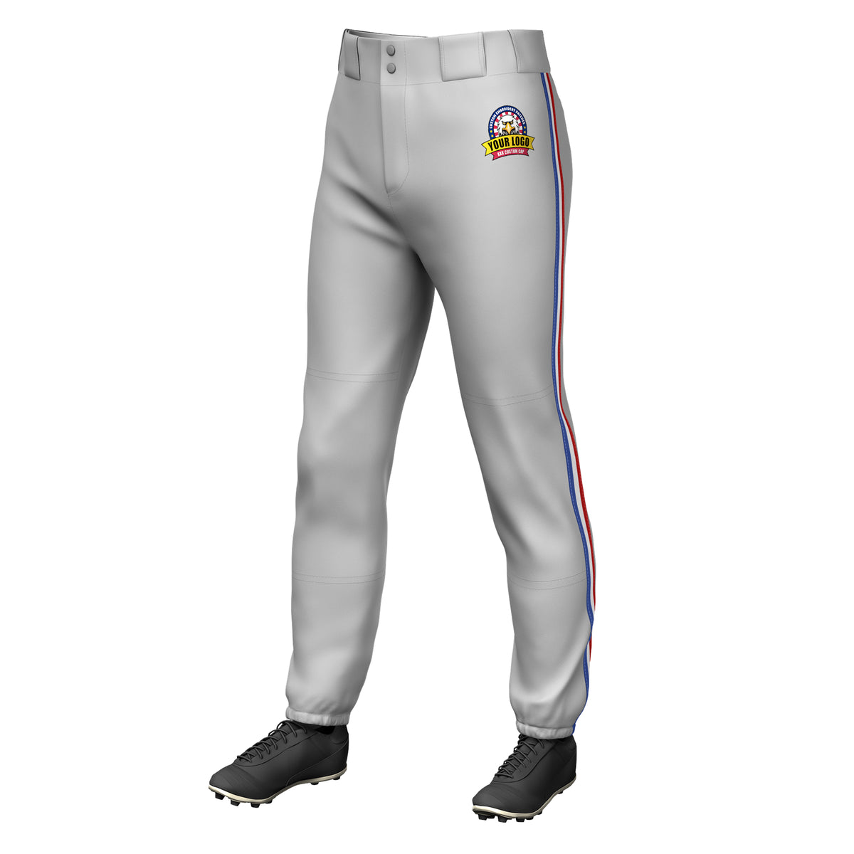 Custom Gray Royal White-Red Classic Fit Stretch Practice Pull-up Baseball Pants
