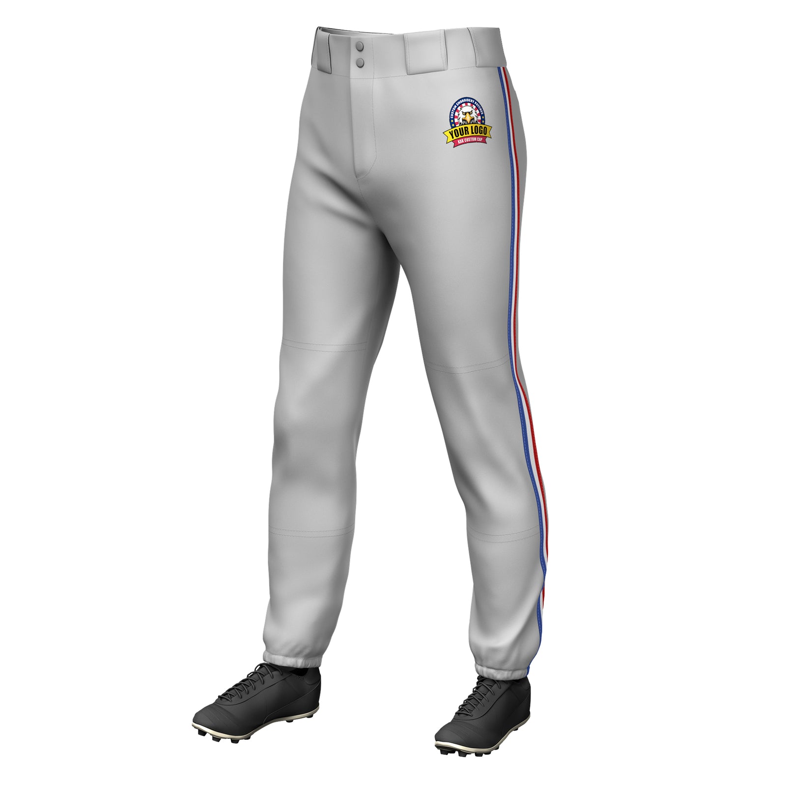 Custom Gray Royal White-Red Classic Fit Stretch Practice Pull-up Baseball Pants