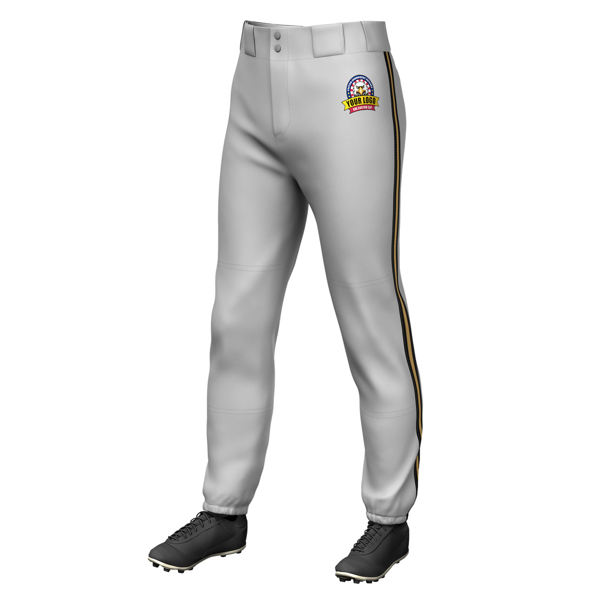Custom Gray Black Old Gold-Black Classic Fit Stretch Practice Pull-up Baseball Pants