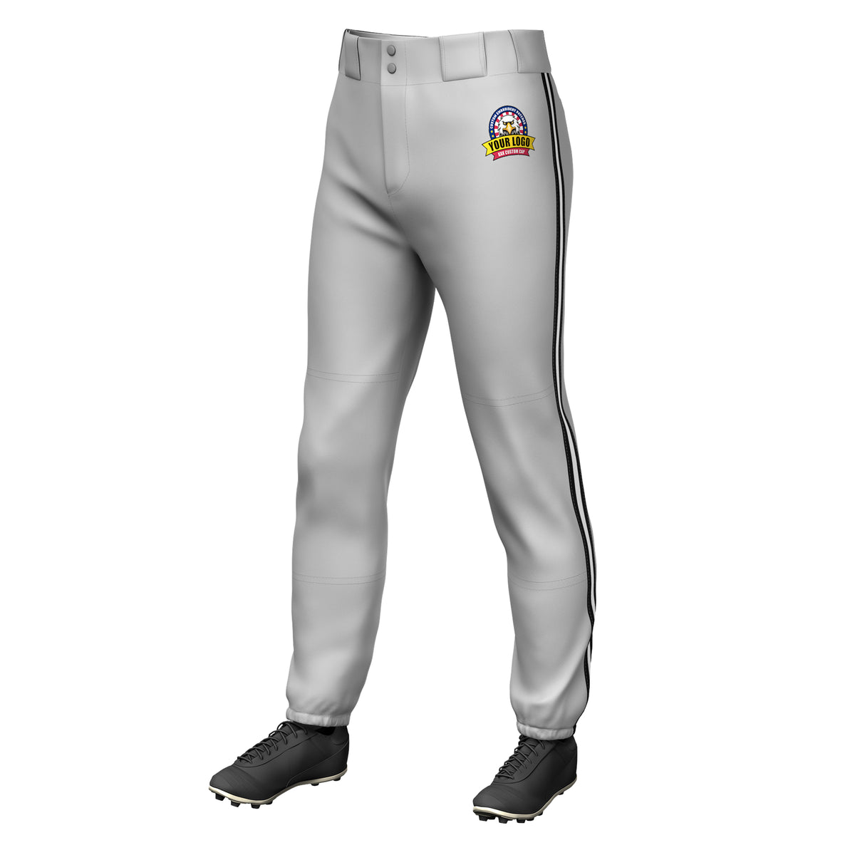 Custom Gray Black White-Black Classic Fit Stretch Practice Pull-up Baseball Pants