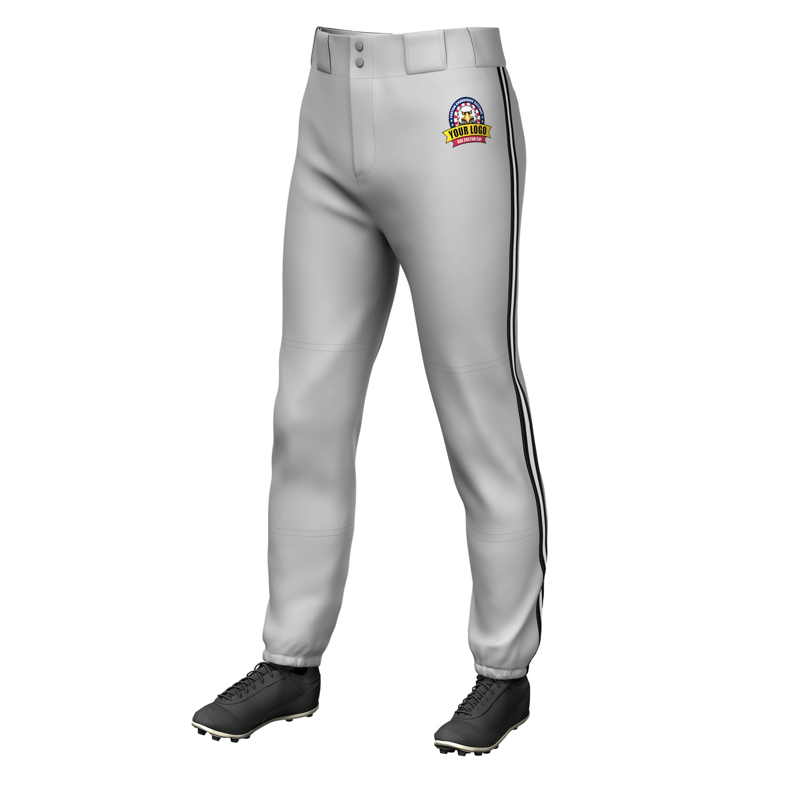 Custom Gray Black White-Black Classic Fit Stretch Practice Pull-up Baseball Pants