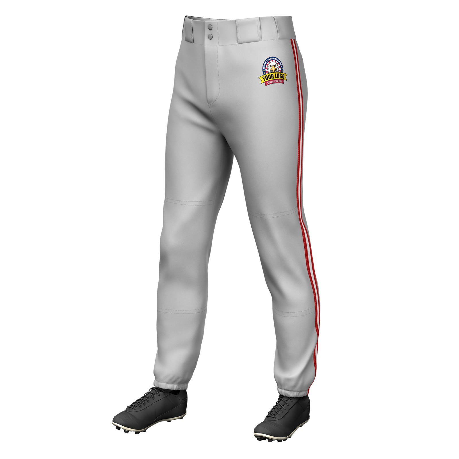 Custom Gray Red White-Red Classic Fit Stretch Practice Pull-up Baseball Pants