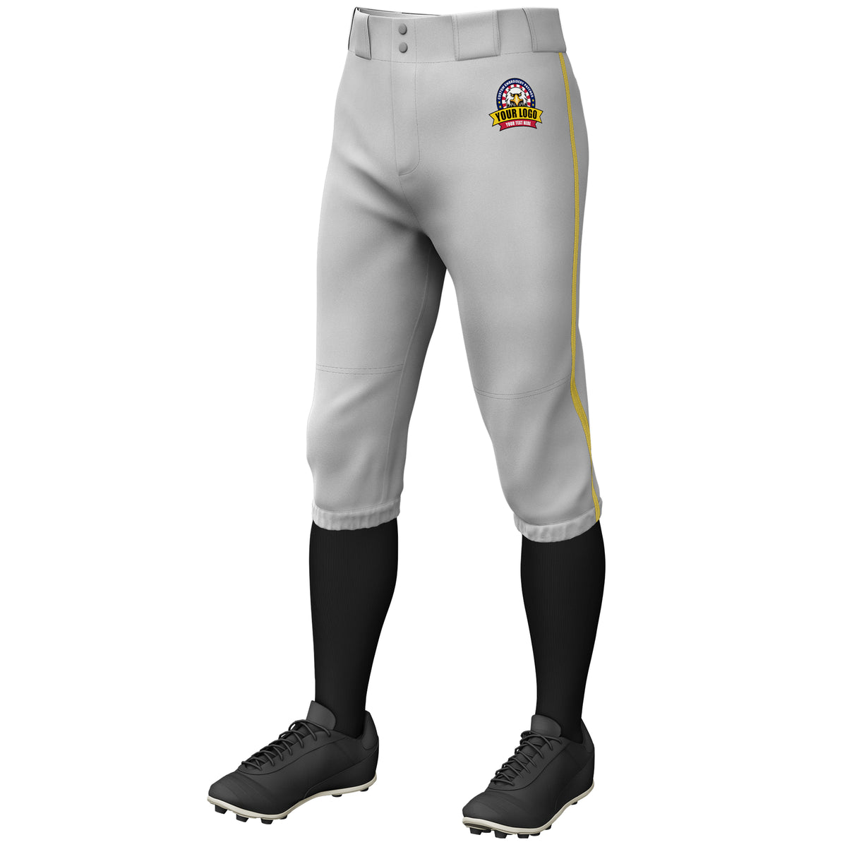 Custom Gray Old Gold Classic Fit Stretch Practice Knickers Baseball Pants