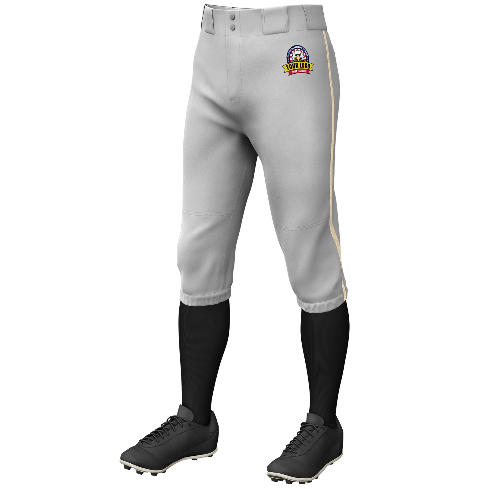 Custom Gray Khaki Classic Fit Stretch Practice Knickers Baseball Pants