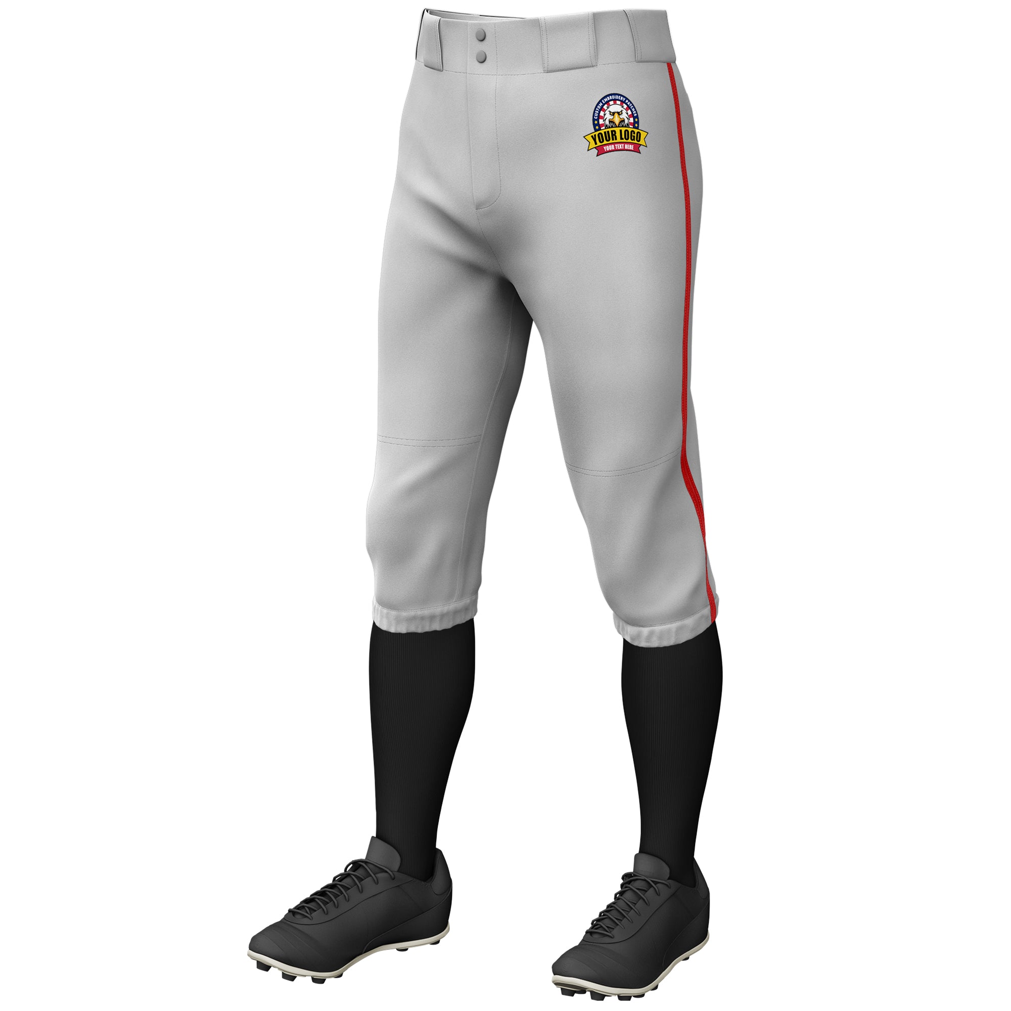 Custom Gray Red Classic Fit Stretch Practice Knickers Baseball Pants