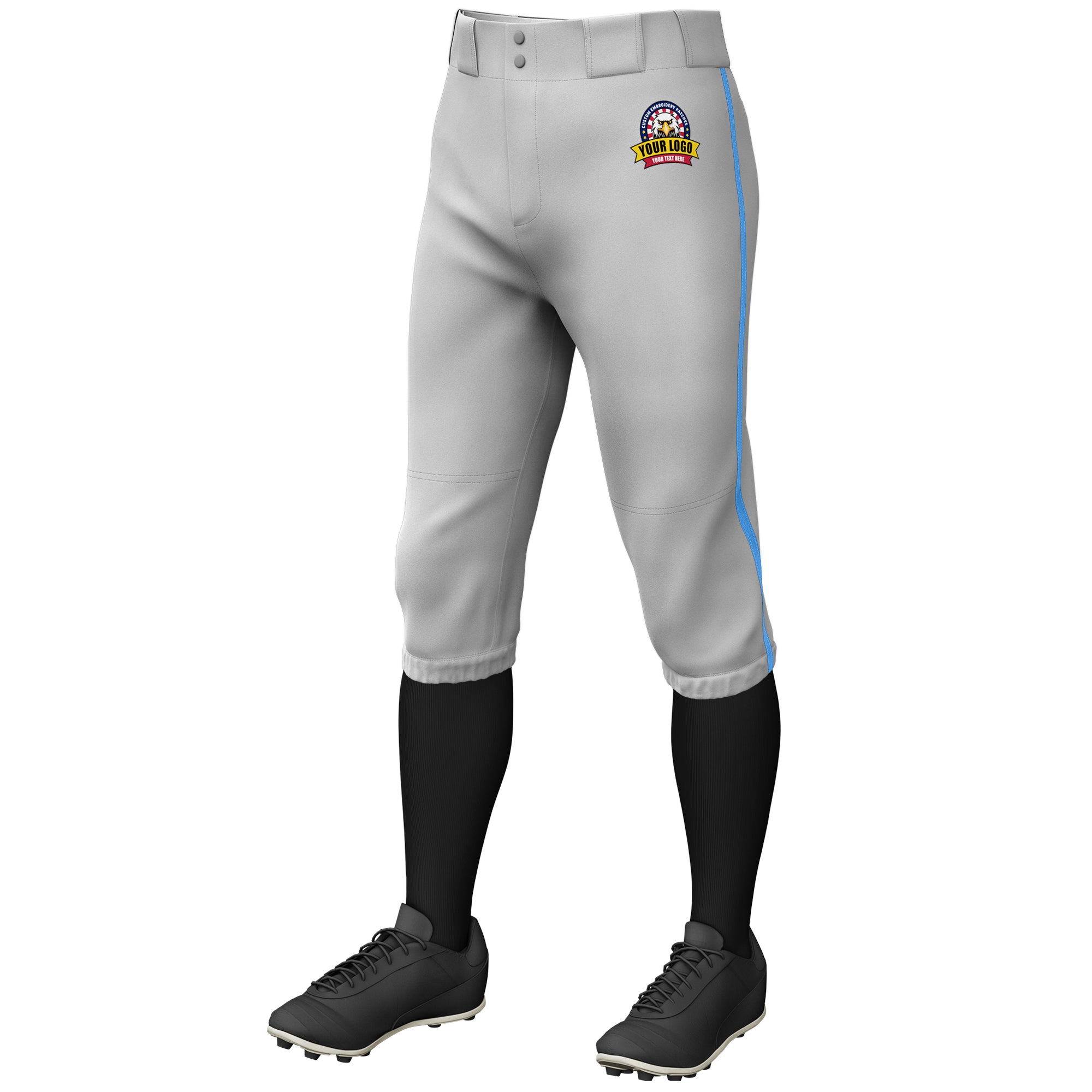 Custom Gray Powder Blue Classic Fit Stretch Practice Knickers Baseball Pants