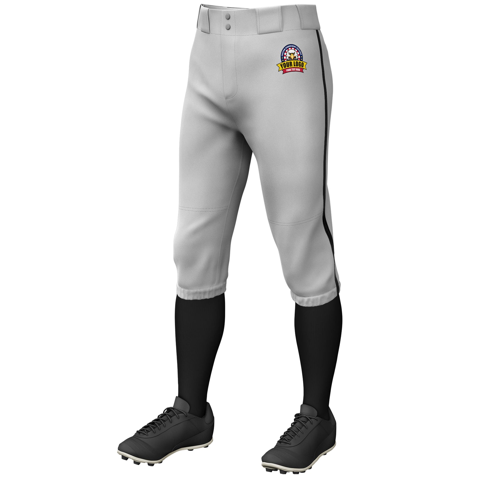 Custom Gray Black Classic Fit Stretch Practice Knickers Baseball Pants