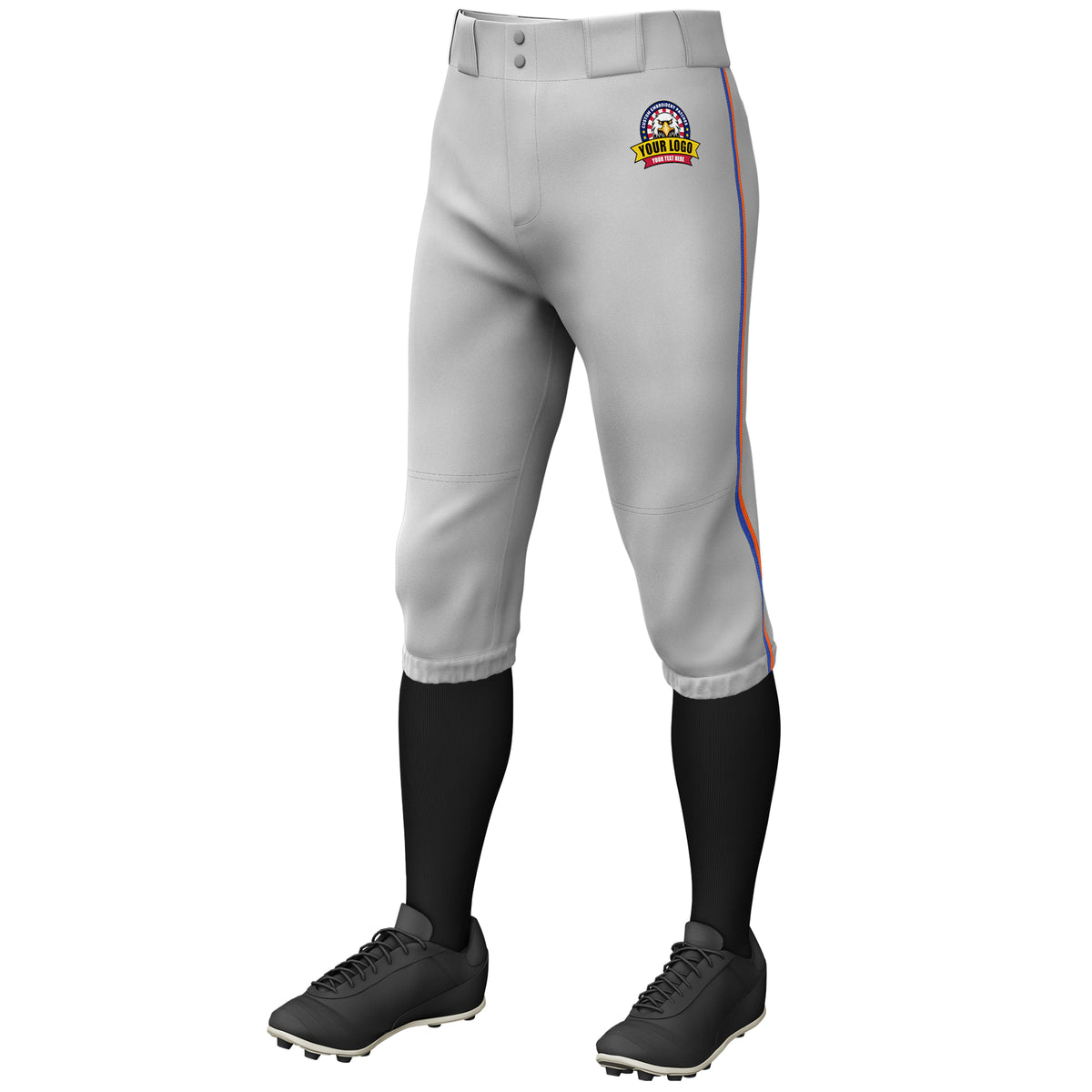 Custom Gray Royal-Orange Classic Fit Stretch Practice Knickers Baseball Pants