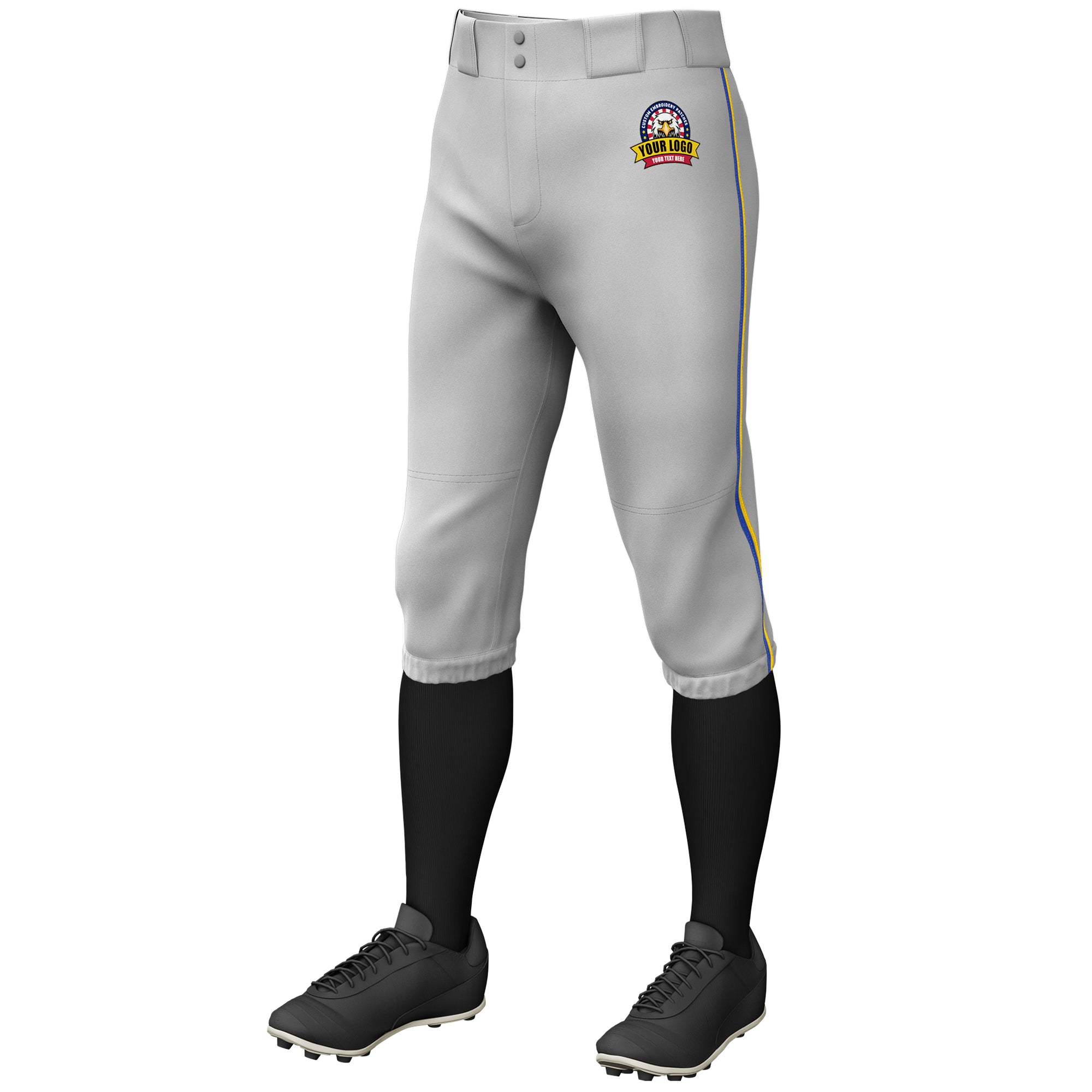 Custom Gray Royal-Gold Classic Fit Stretch Practice Knickers Baseball Pants