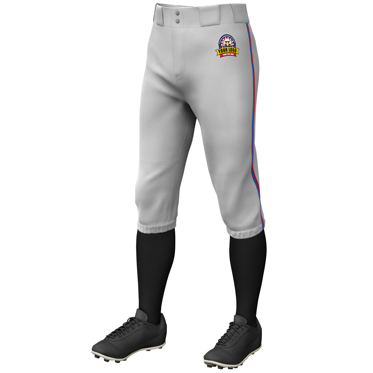 Custom Gray Royal-Red Classic Fit Stretch Practice Knickers Baseball Pants