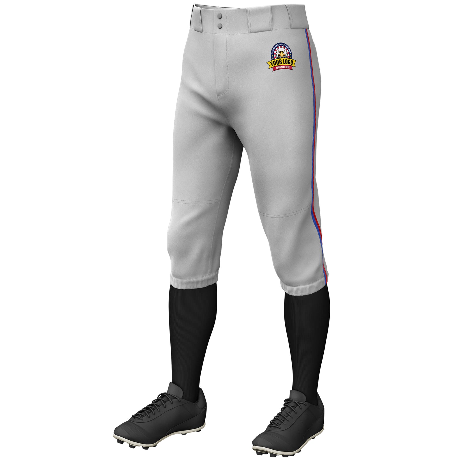 Custom Gray Royal-Red Classic Fit Stretch Practice Knickers Baseball Pants
