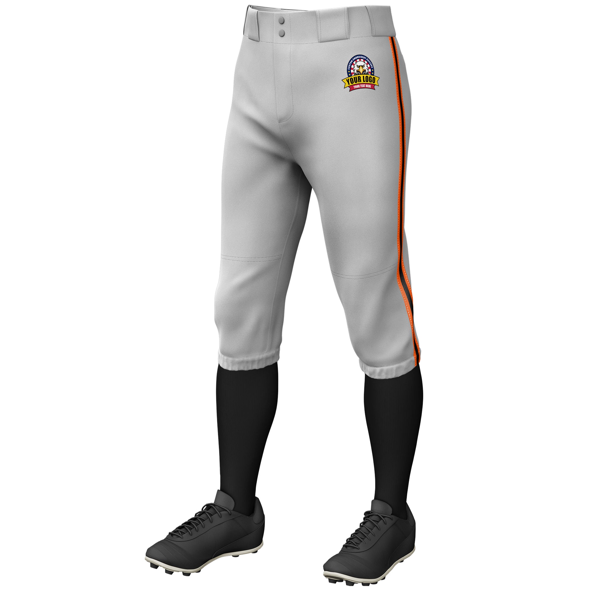 Custom Gray Orange Black-Orange Classic Fit Stretch Practice Knickers Baseball Pants