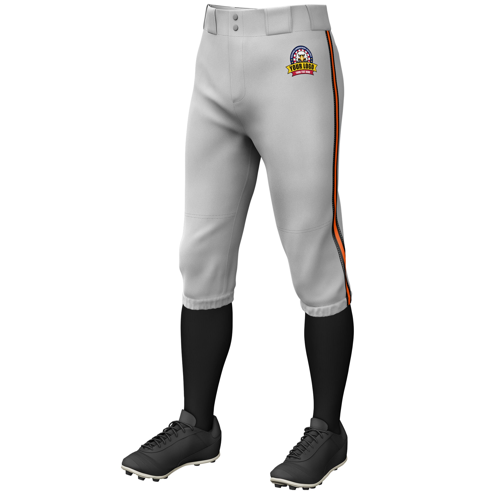 Custom Gray Black Orange-Black Classic Fit Stretch Practice Knickers Baseball Pants