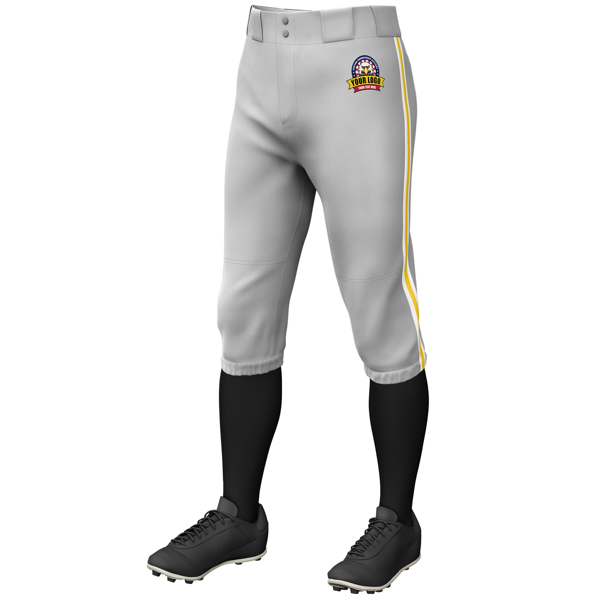 Custom Gray White Gold-White Classic Fit Stretch Practice Knickers Baseball Pants
