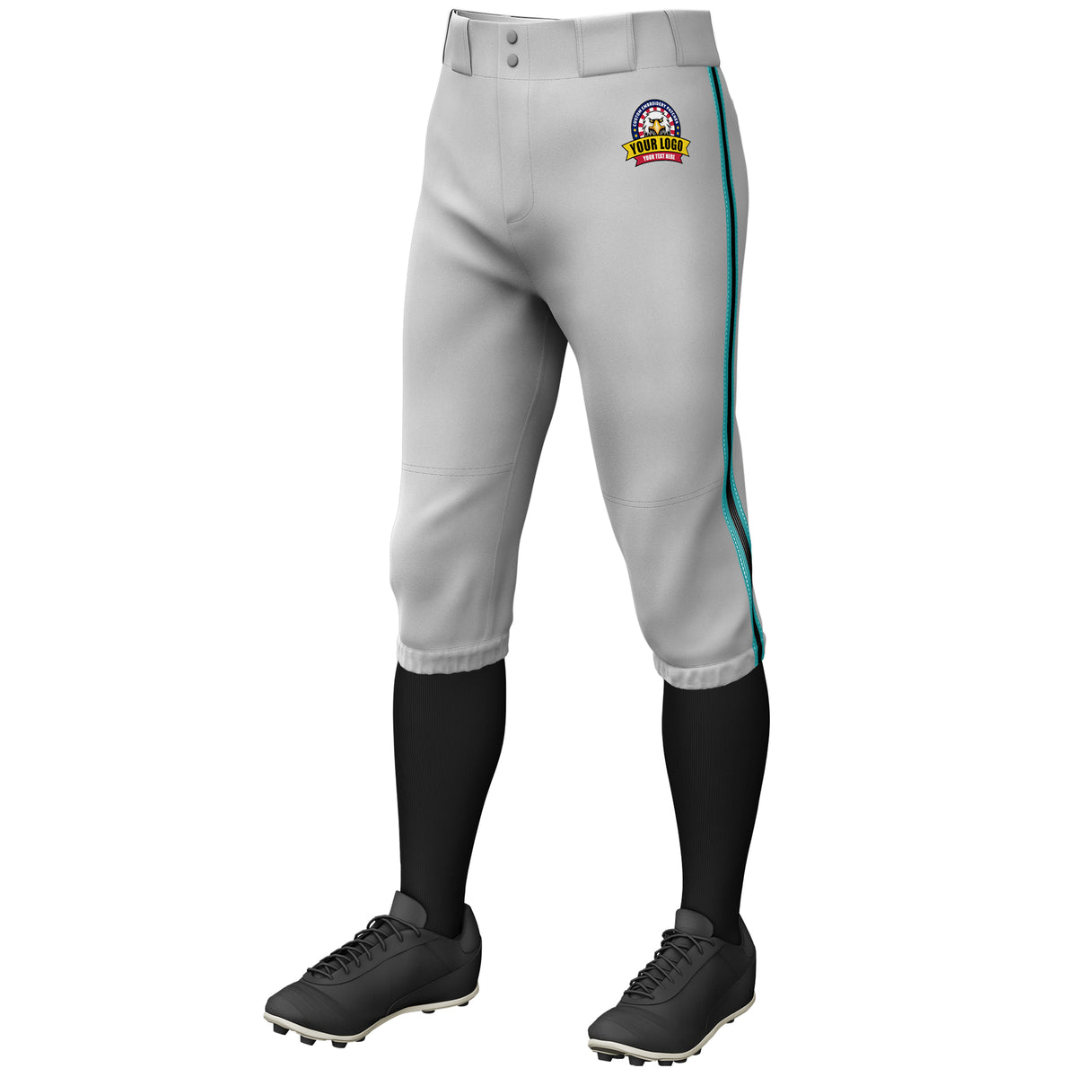 Custom Gray Aqua Black-Aqua Classic Fit Stretch Practice Knickers Baseball Pants