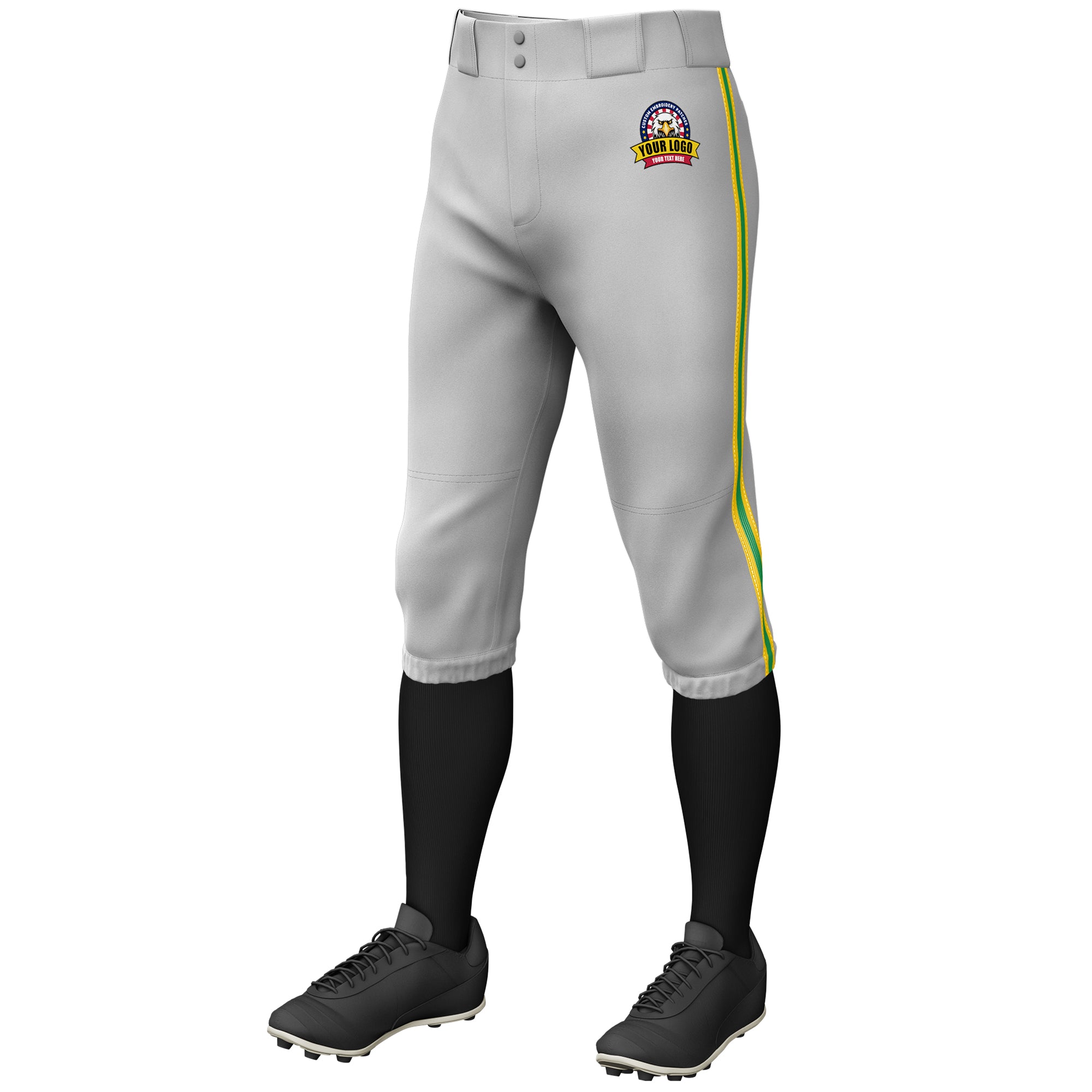 Custom Gray Gold Kelly Green-Gold Classic Fit Stretch Practice Knickers Baseball Pants