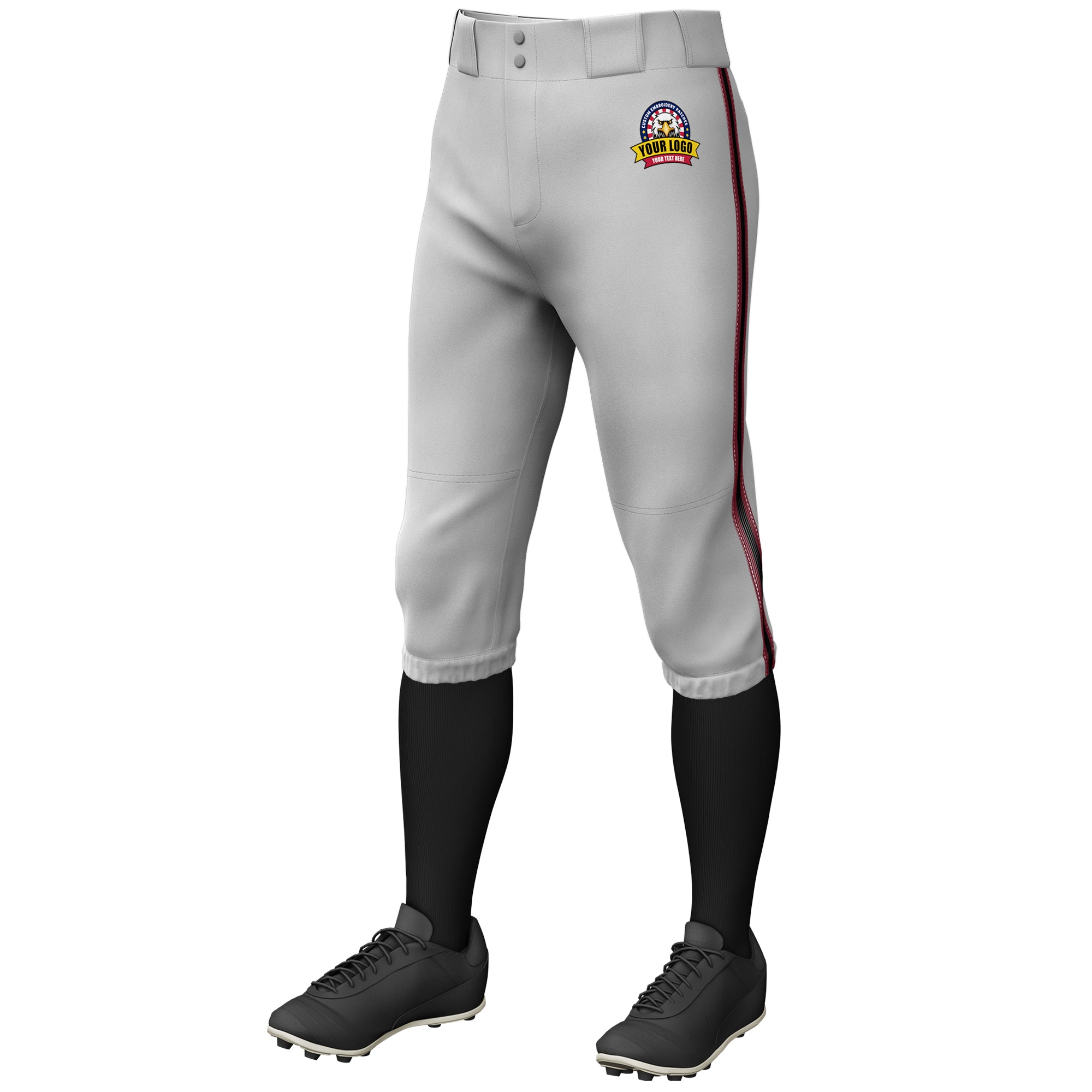 Custom Gray Crimson Black-Crimson Classic Fit Stretch Practice Knickers Baseball Pants