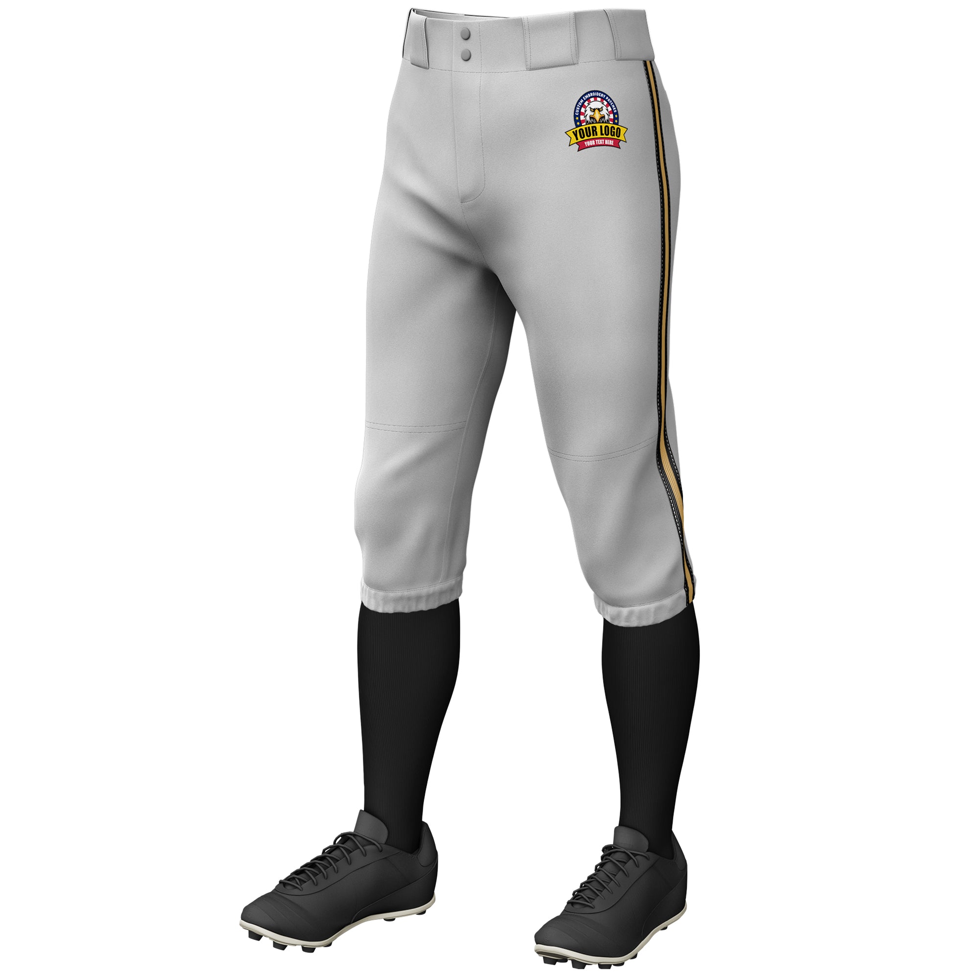 Custom Gray Black Old Gold-Black Classic Fit Stretch Practice Knickers Baseball Pants
