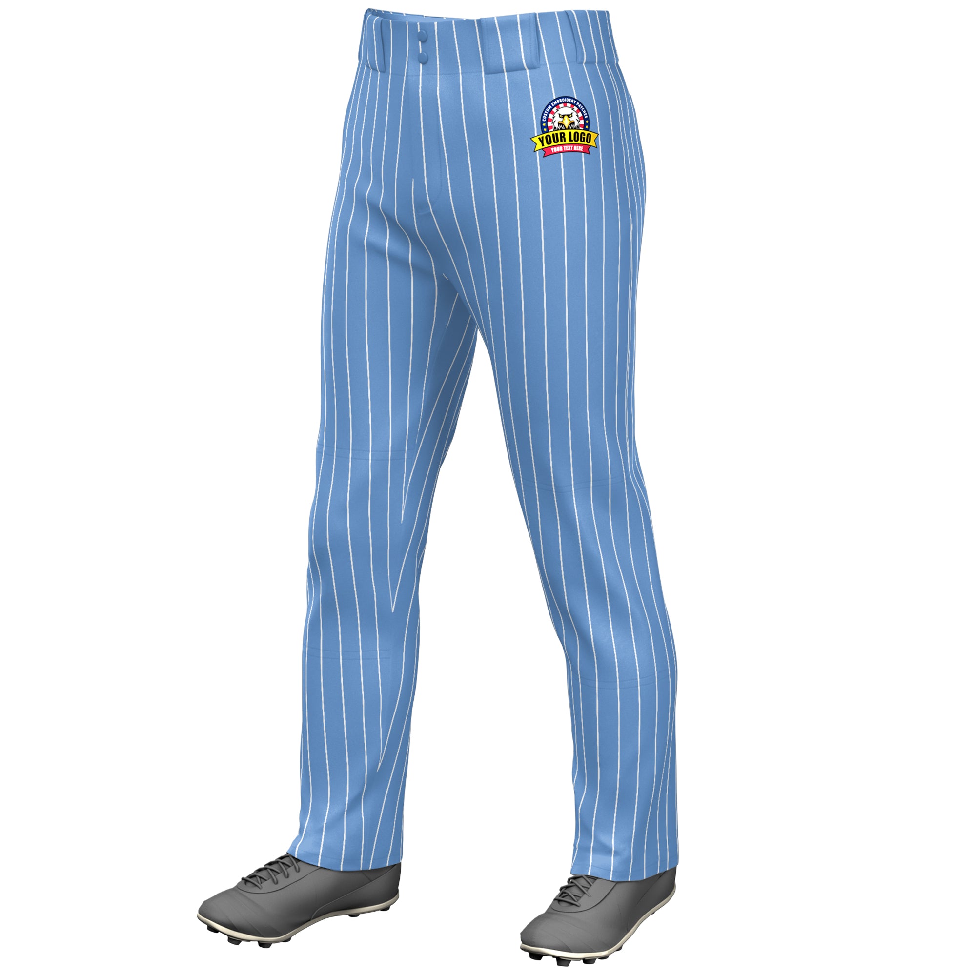 Custom Light Blue White Pinstripe Fit Stretch Practice Loose-fit Baseball Pants