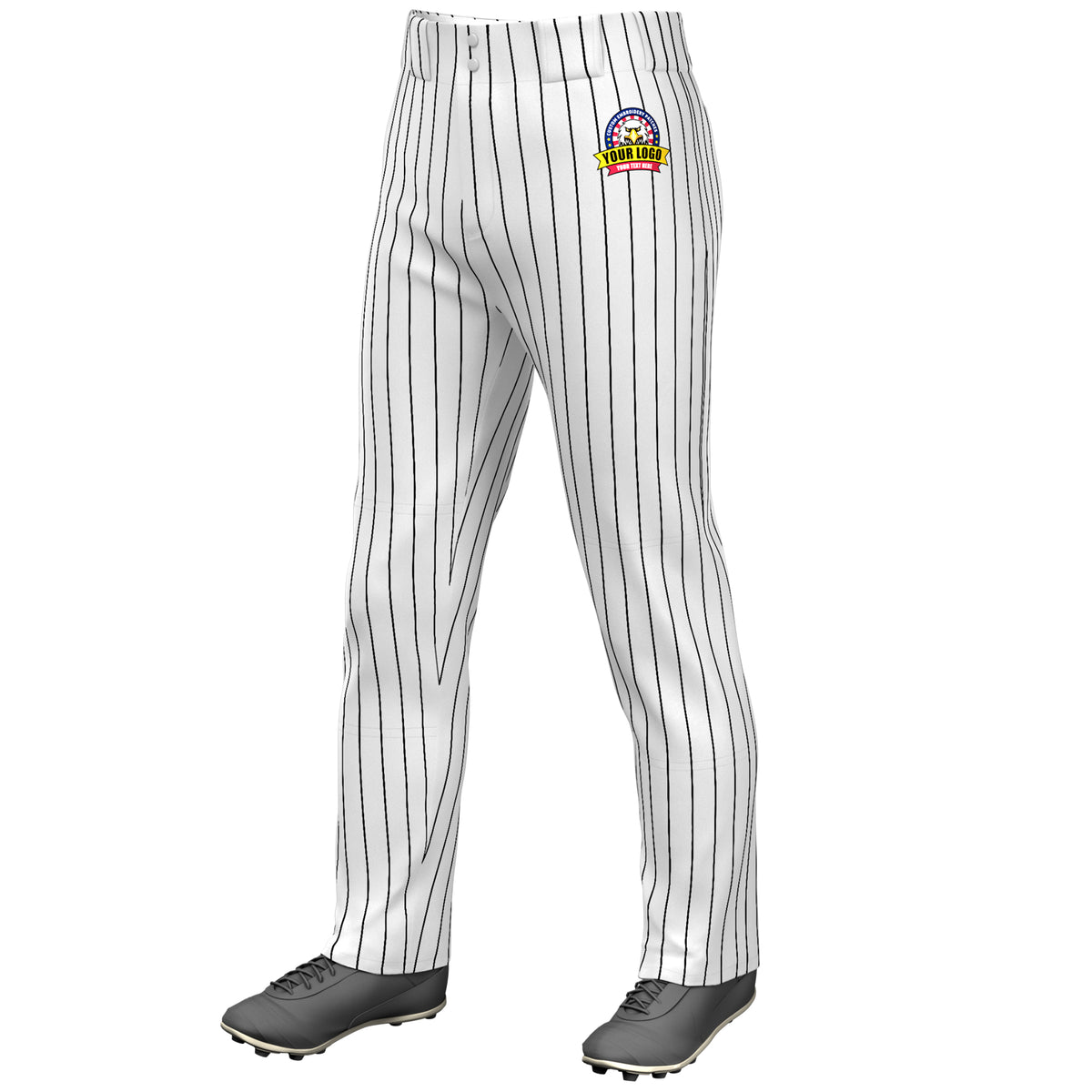 Custom White Black Pinstripe Fit Stretch Practice Loose-fit Baseball Pants