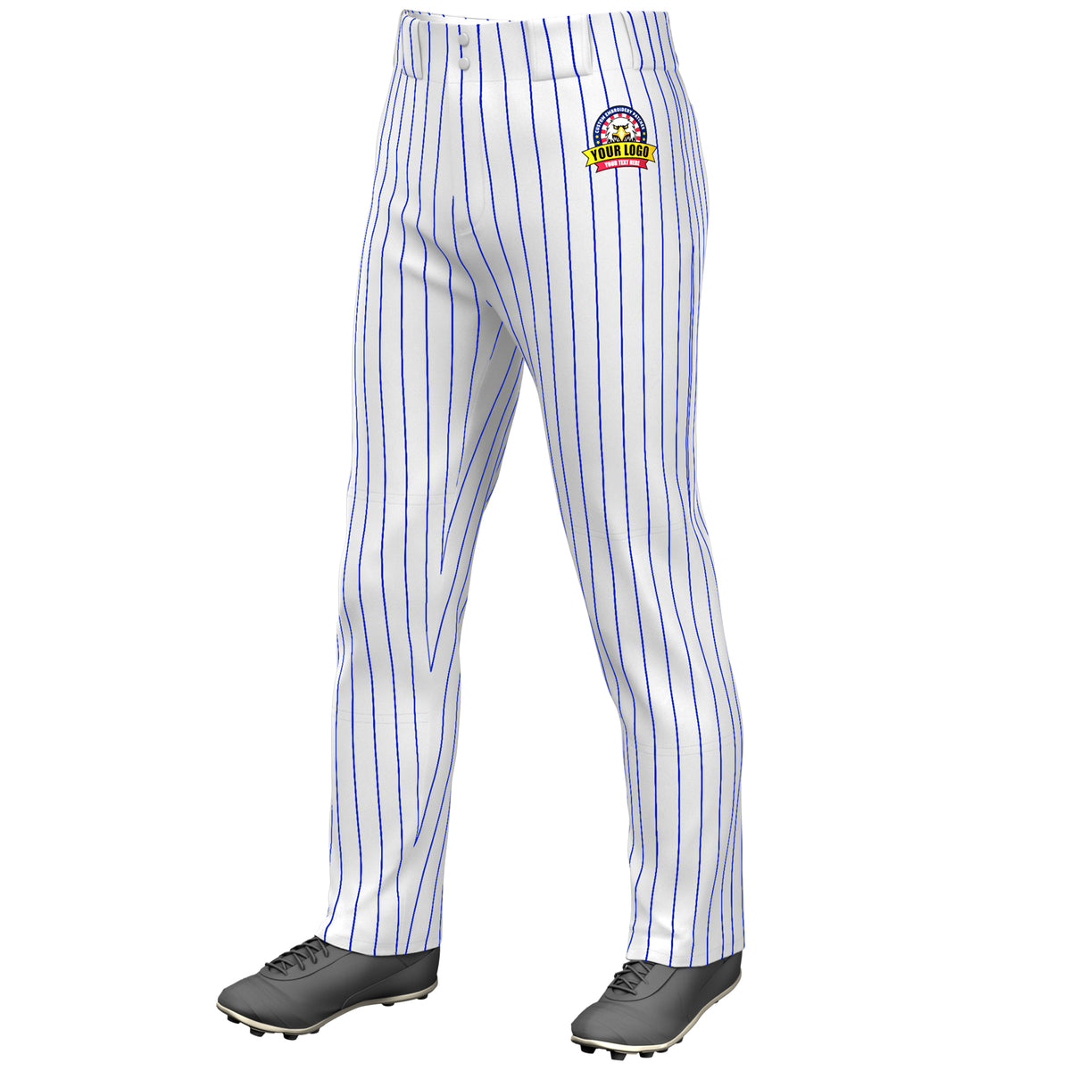 Custom White Royal Pinstripe Fit Stretch Practice Loose-fit Baseball Pants