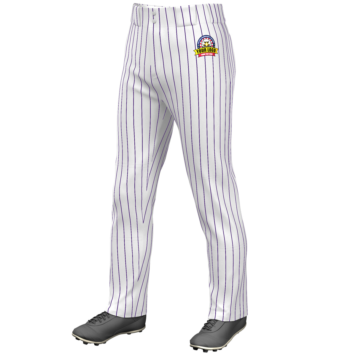 Custom White Purple Pinstripe Fit Stretch Practice Loose-fit Baseball Pants