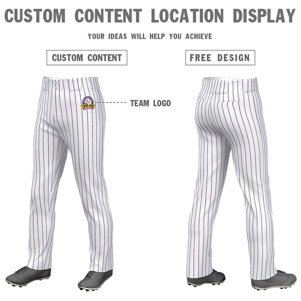 Custom White Purple Pinstripe Fit Stretch Practice Loose-fit Baseball Pants
