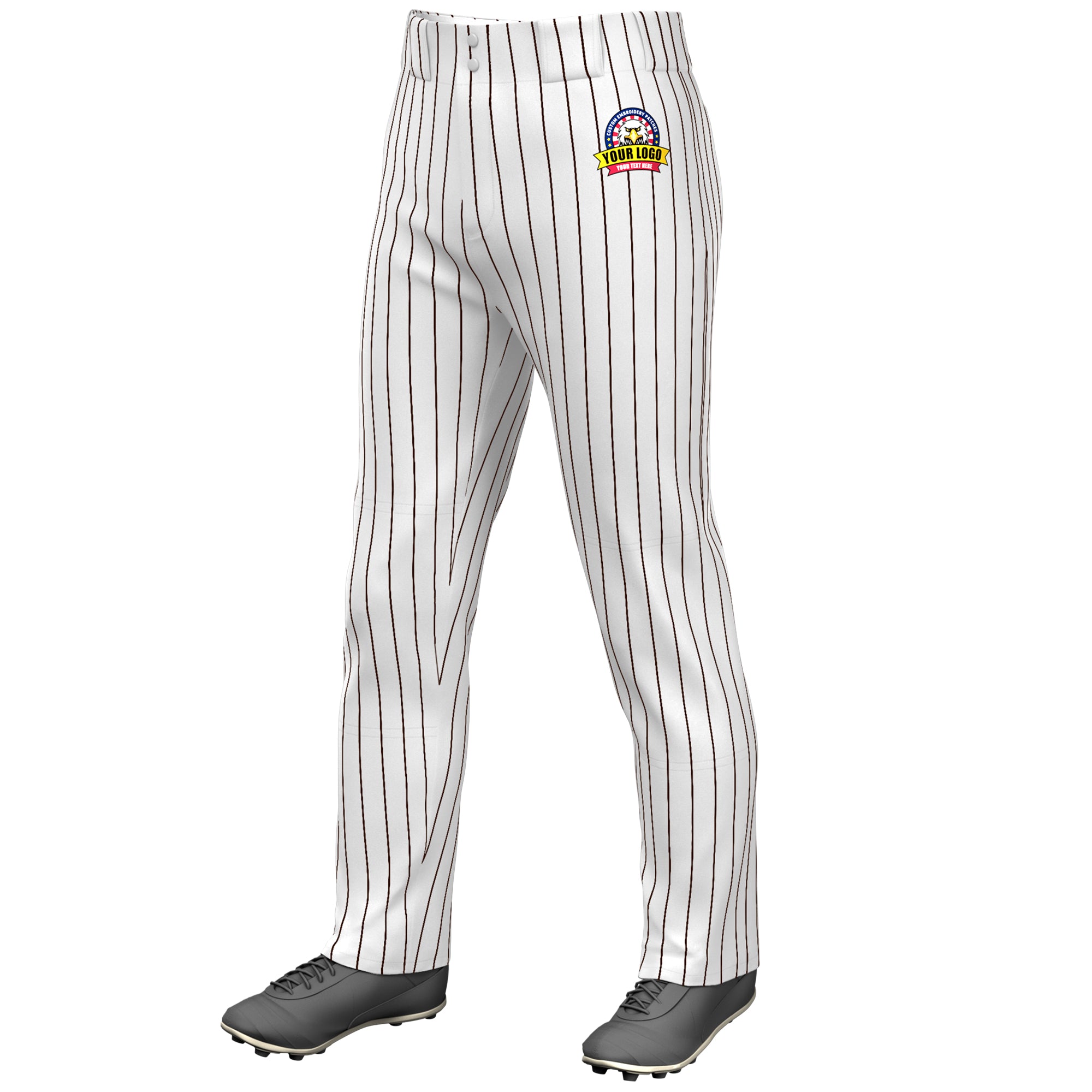 Custom White Brown Pinstripe Fit Stretch Practice Loose-fit Baseball Pants