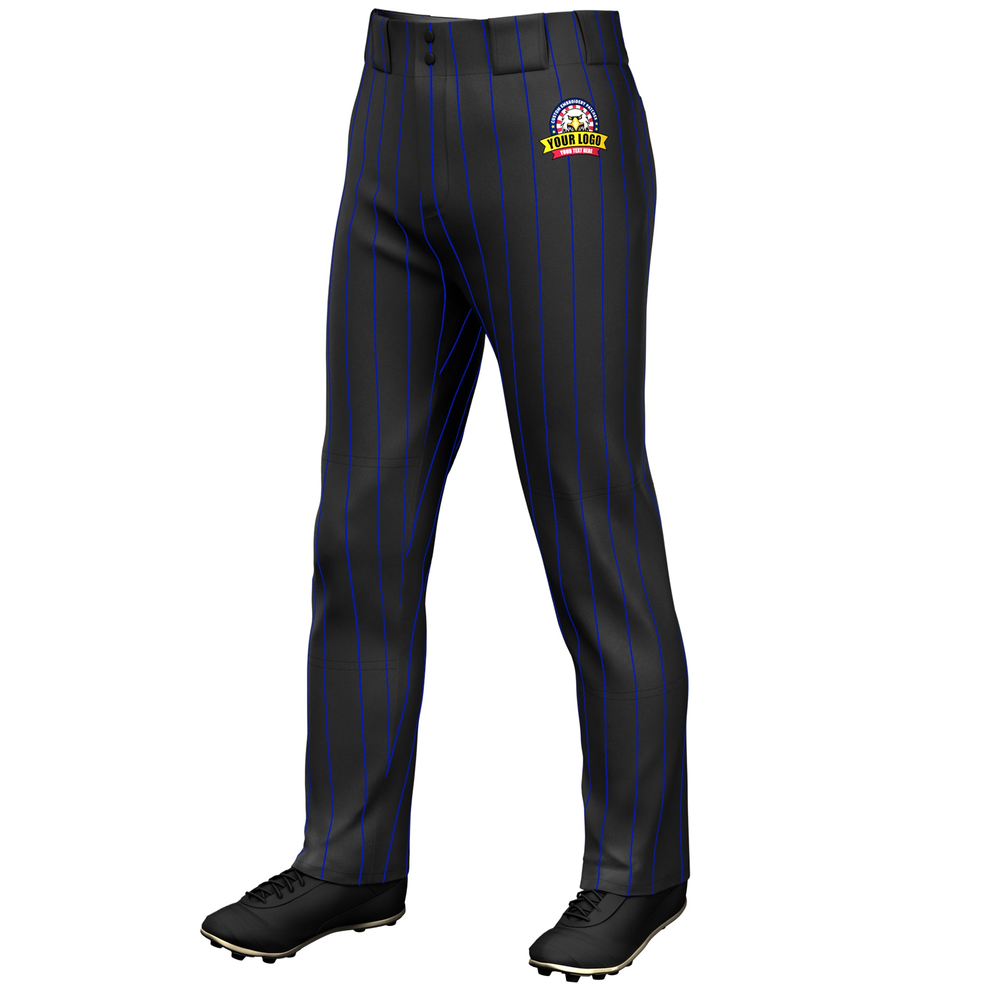 Custom Black Royal Pinstripe Fit Stretch Practice Loose-fit Baseball Pants