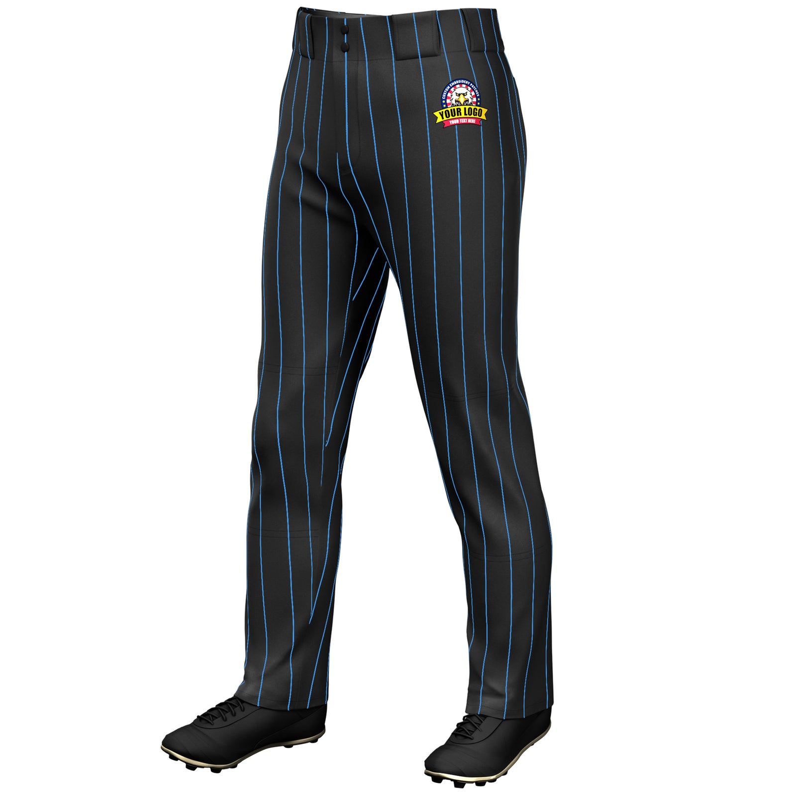 Custom Black Powder Blue Pinstripe Fit Stretch Practice Loose-fit Baseball Pants