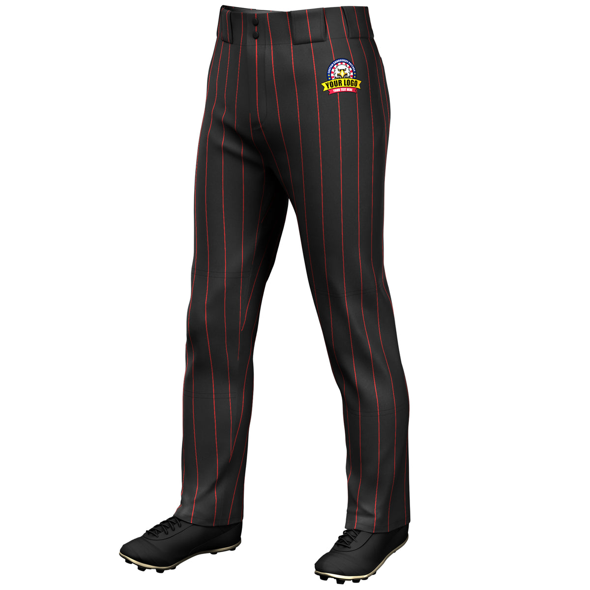 Custom Black Red Pinstripe Fit Stretch Practice Loose-fit Baseball Pants