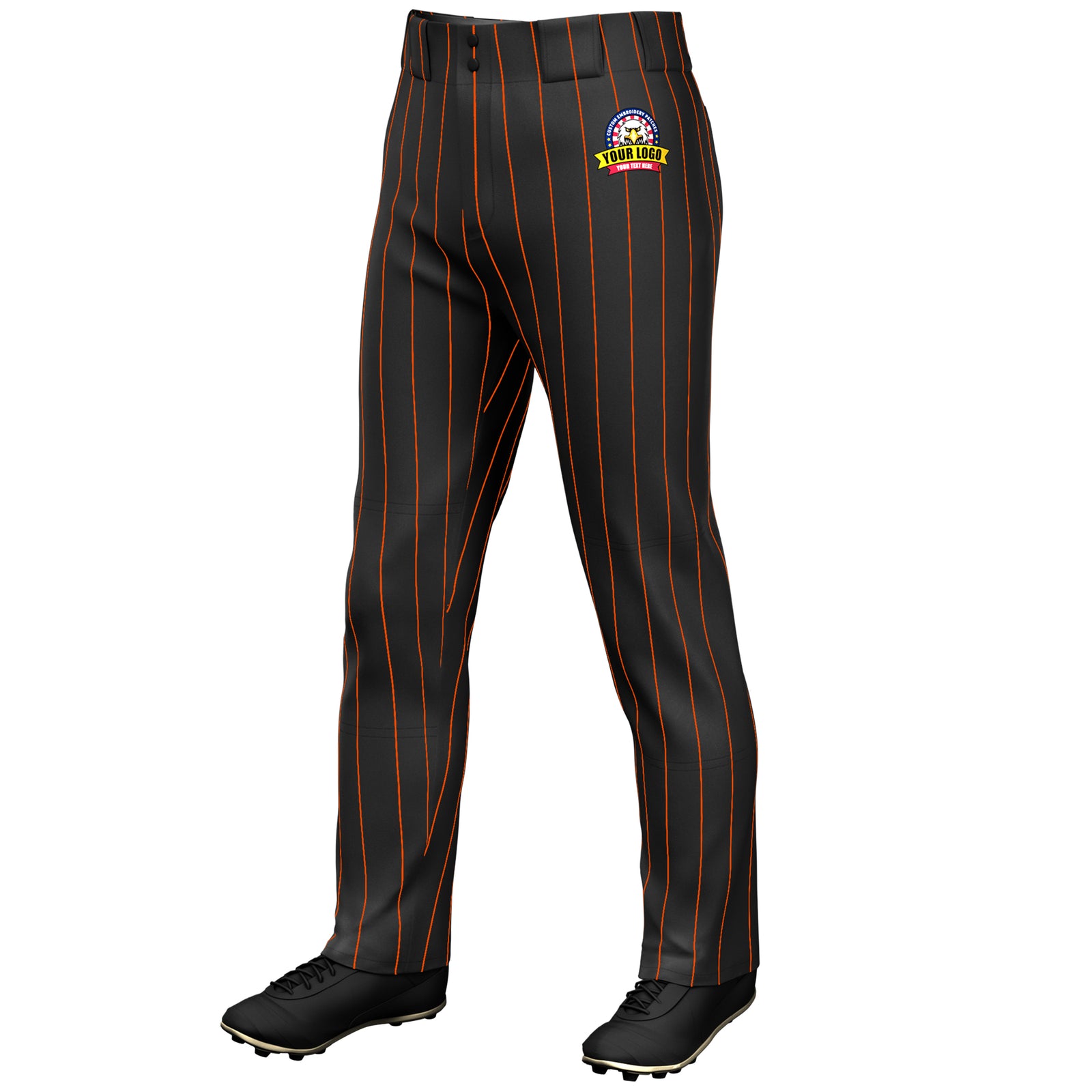 Custom Black Orange Pinstripe Fit Stretch Practice Loose-fit Baseball Pants