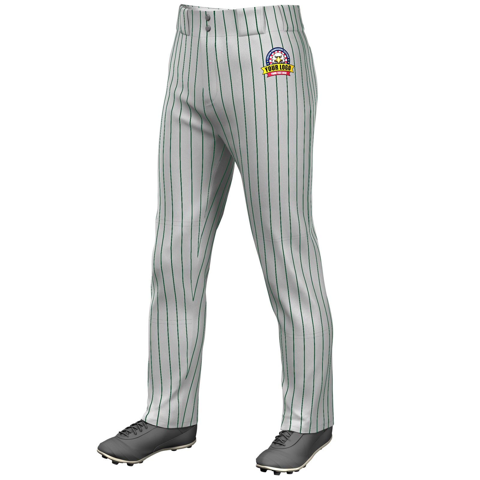 Custom Gray Kelly Green Pinstripe Fit Stretch Practice Loose-fit Baseball Pants