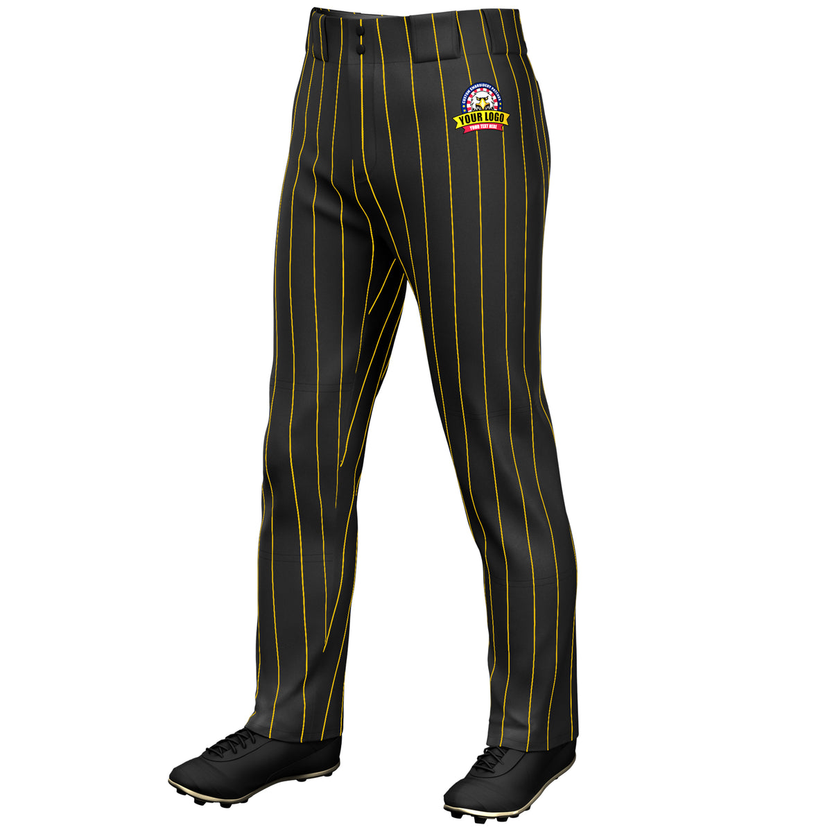 Black baseball pants for youth&amp;mens | yellow pinstripe