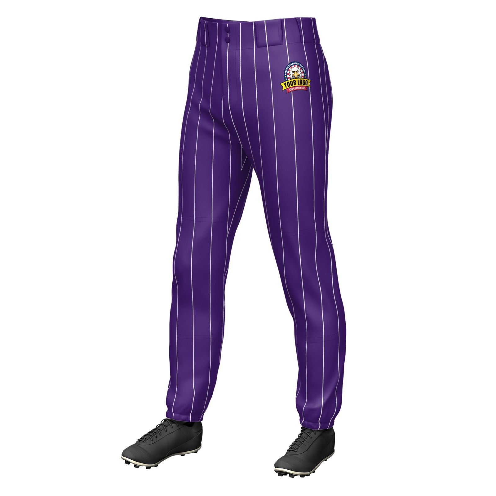 Custom Purple White Pinstripe Fit Stretch Practice Pull-up Baseball Pants