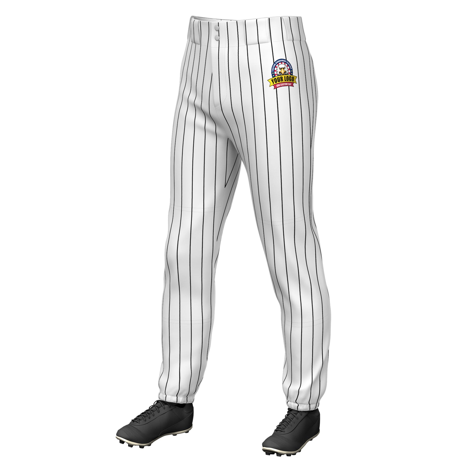Custom White Black Pinstripe Fit Stretch Practice Pull-up Baseball Pants
