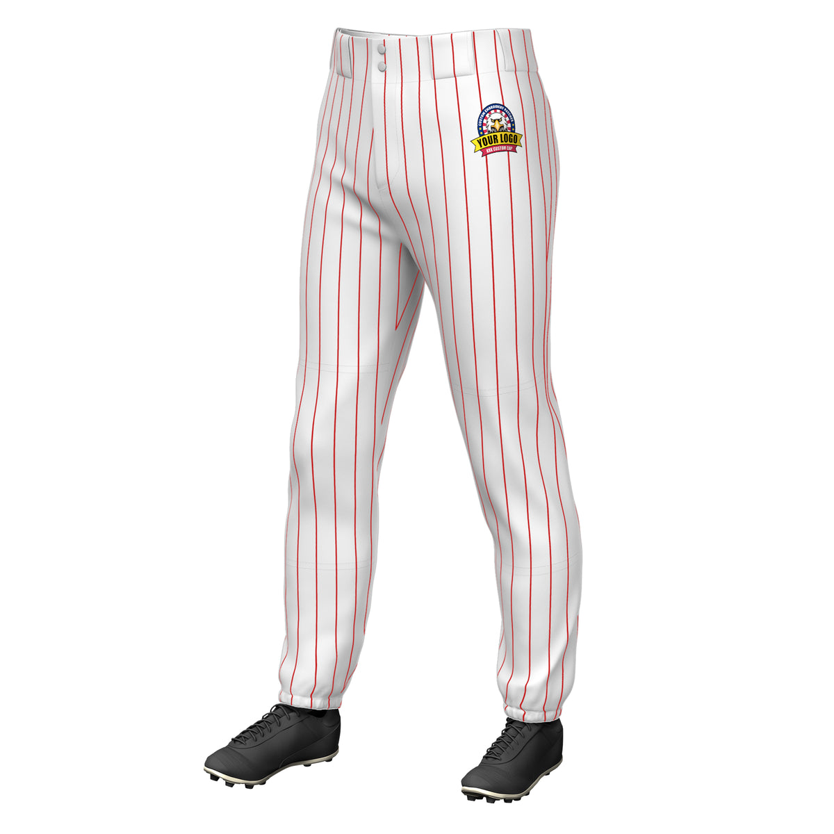 Custom White Red Pinstripe Fit Stretch Practice Pull-up Baseball Pants