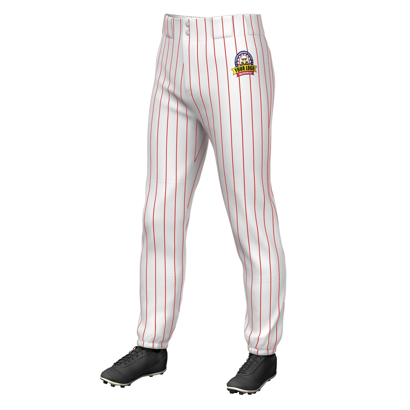 Custom White Red Pinstripe Fit Stretch Practice Pull-up Baseball Pants