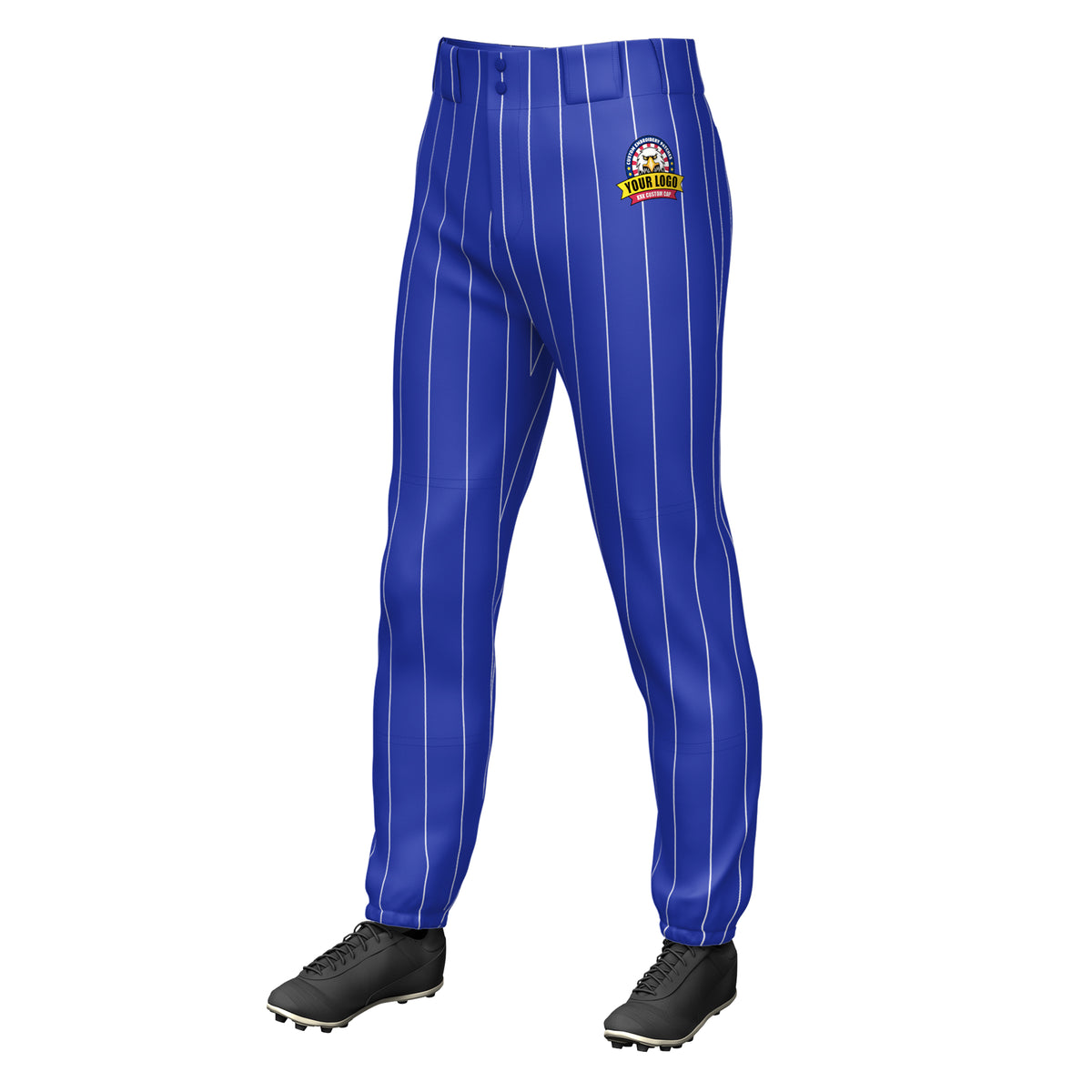 Custom Royal White Pinstripe Fit Stretch Practice Pull-up Baseball Pants