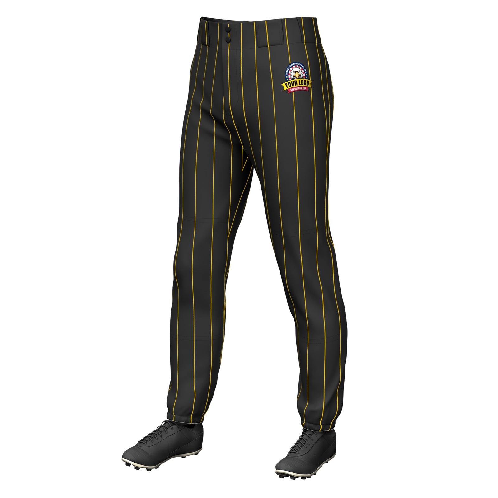 Custom Black Gold Pinstripe Fit Stretch Practice Pull-up Baseball Pants