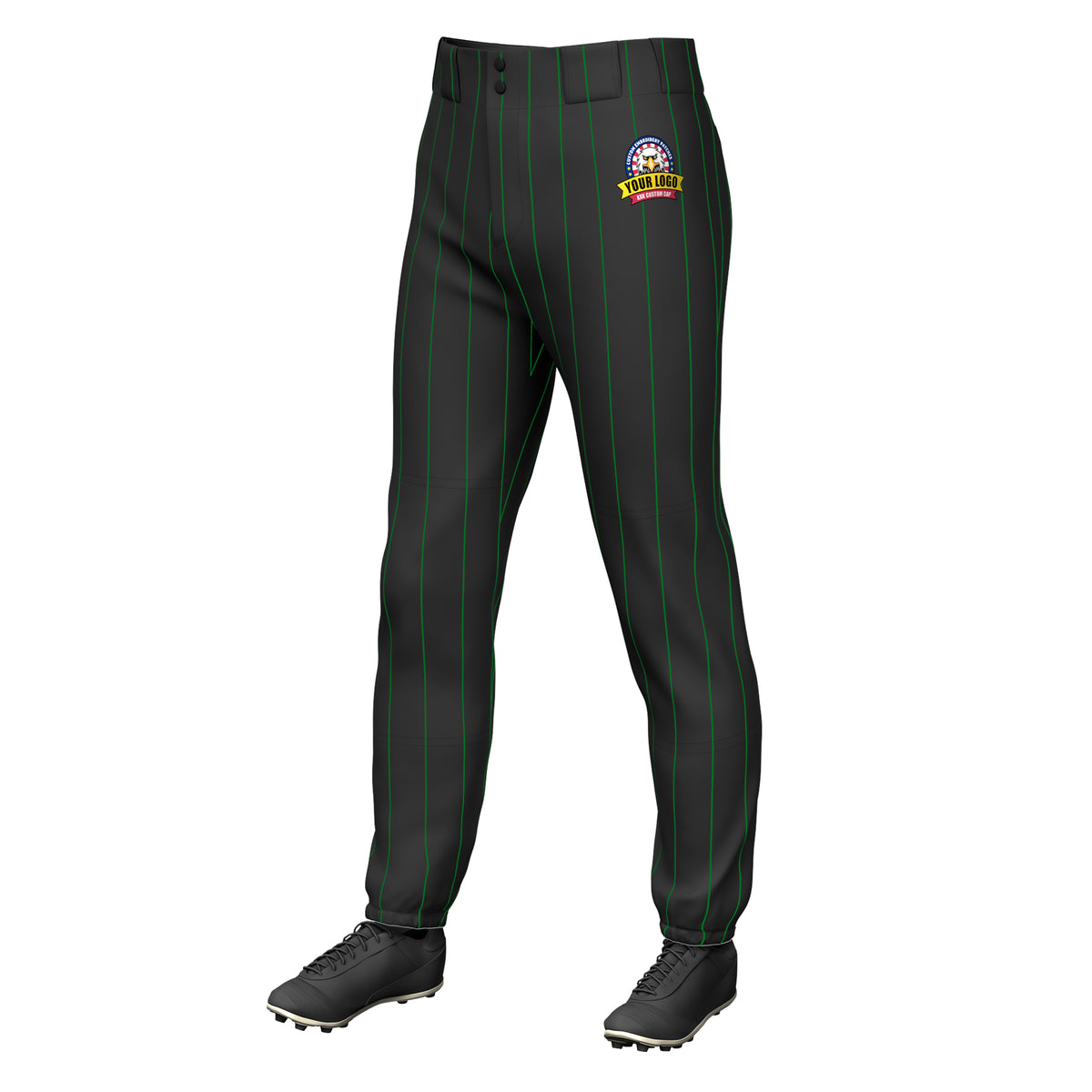 Custom Black Kelly Green Pinstripe Fit Stretch Practice Pull-up Baseball Pants