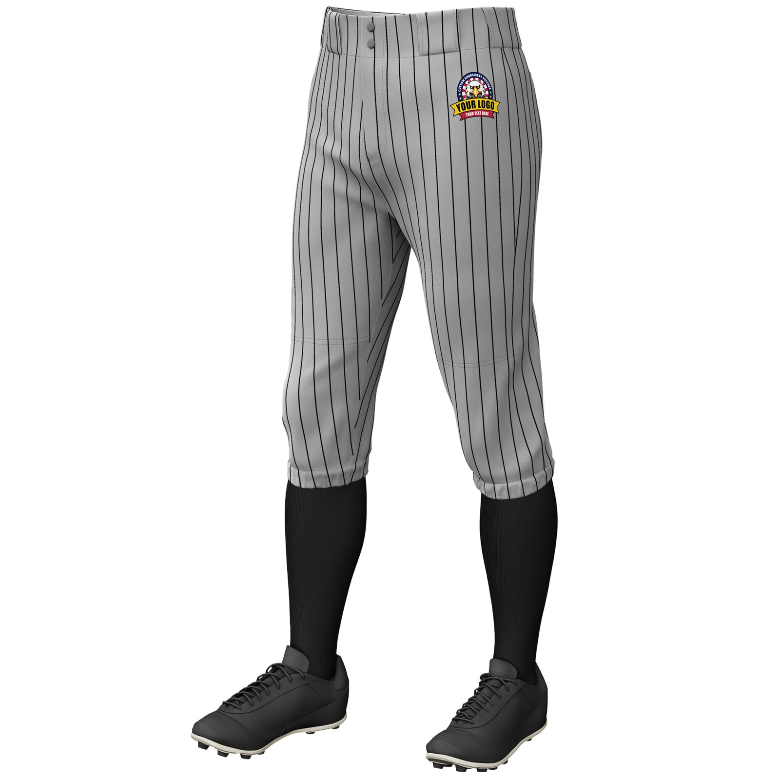 Custom Gray Black Pinstripe Fit Stretch Practice Knickers Baseball Pants