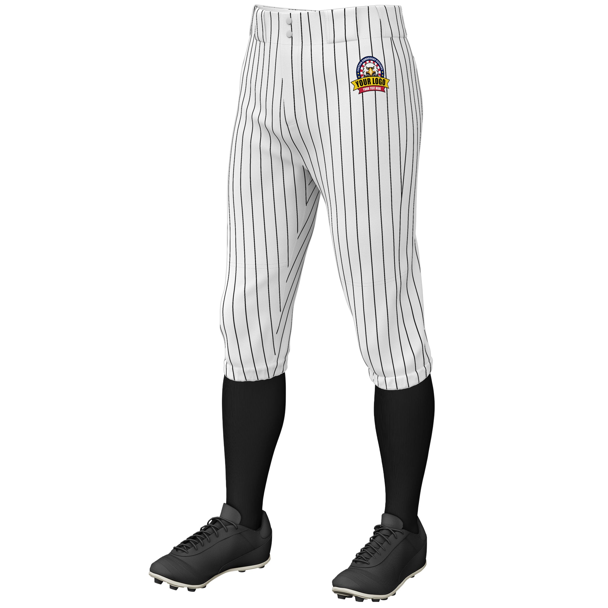 Custom White Black Pinstripe Fit Stretch Practice Knickers Baseball Pants