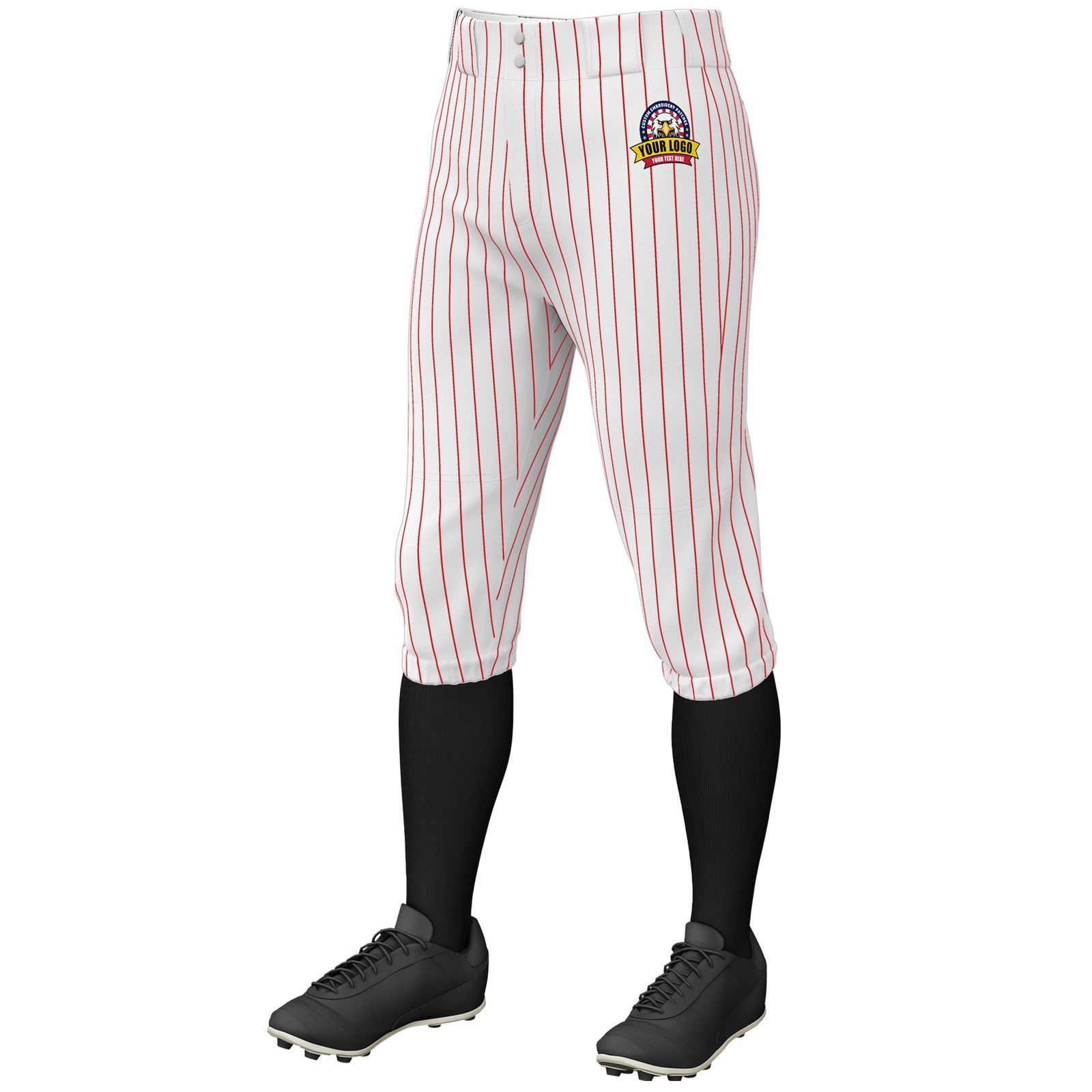 Custom White Red Pinstripe Fit Stretch Practice Knickers Baseball Pants