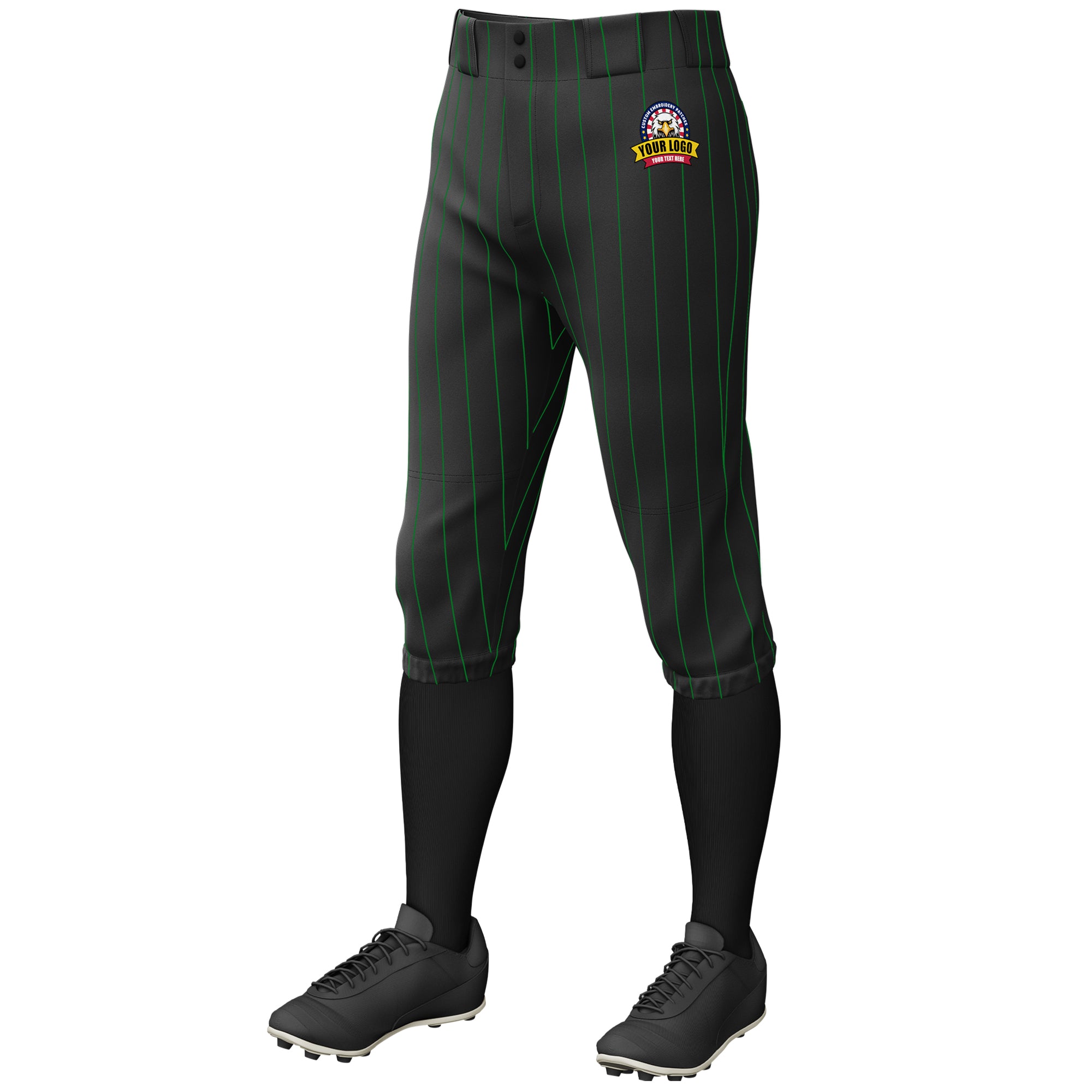 Custom Black Kelly Green Pinstripe Fit Stretch Practice Knickers Baseball Pants