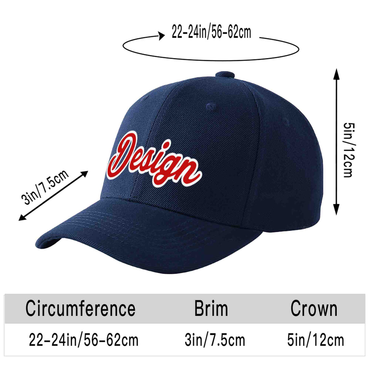 Custom Navy Red-White 3D Puff Embroidery Flat Embroidery Curved Eaves Sport Design Baseball Cap